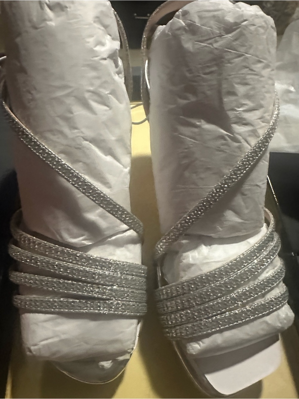 Silver Strappy Rhinestone Heels for Women